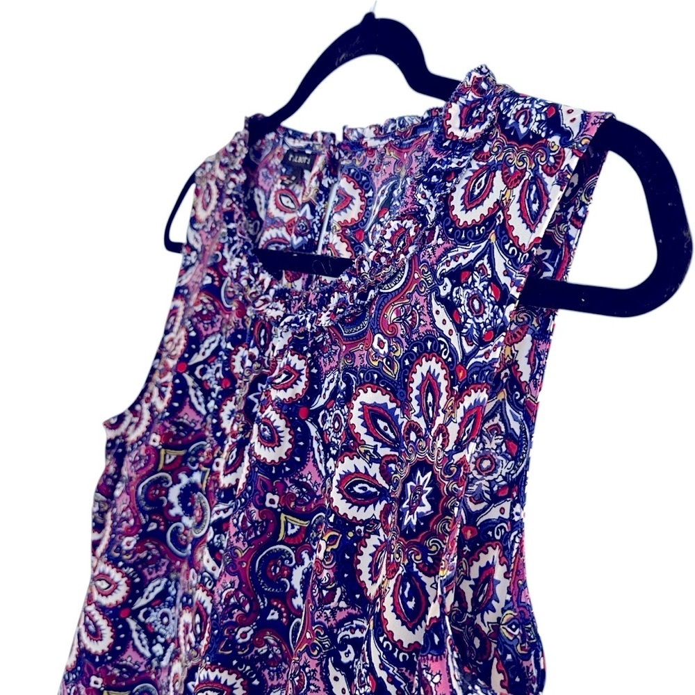 Talbots boho paisley ruffle neck ruched sleeveless top Medium - Picture 8 of 13